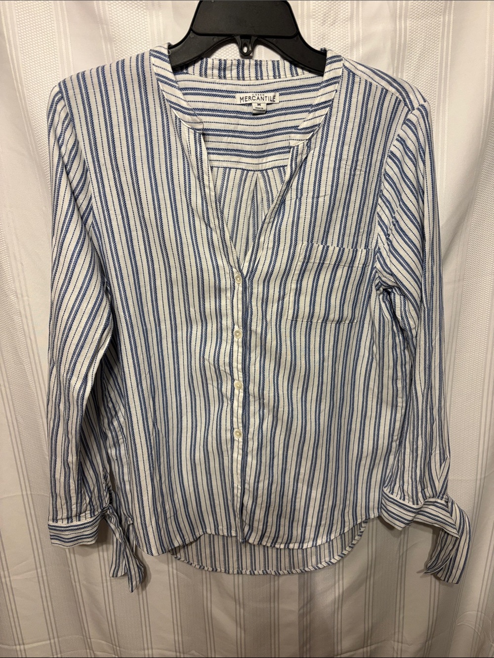 Mercantile Blue and White Striped Button Front Blouse